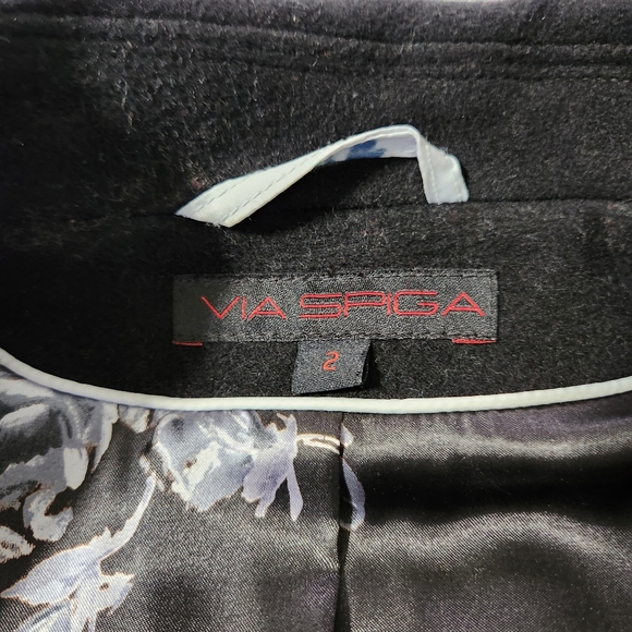 Via Spiga Black Wool and Cashmere Blend Hidden Button Coat - Picture 3 of 7